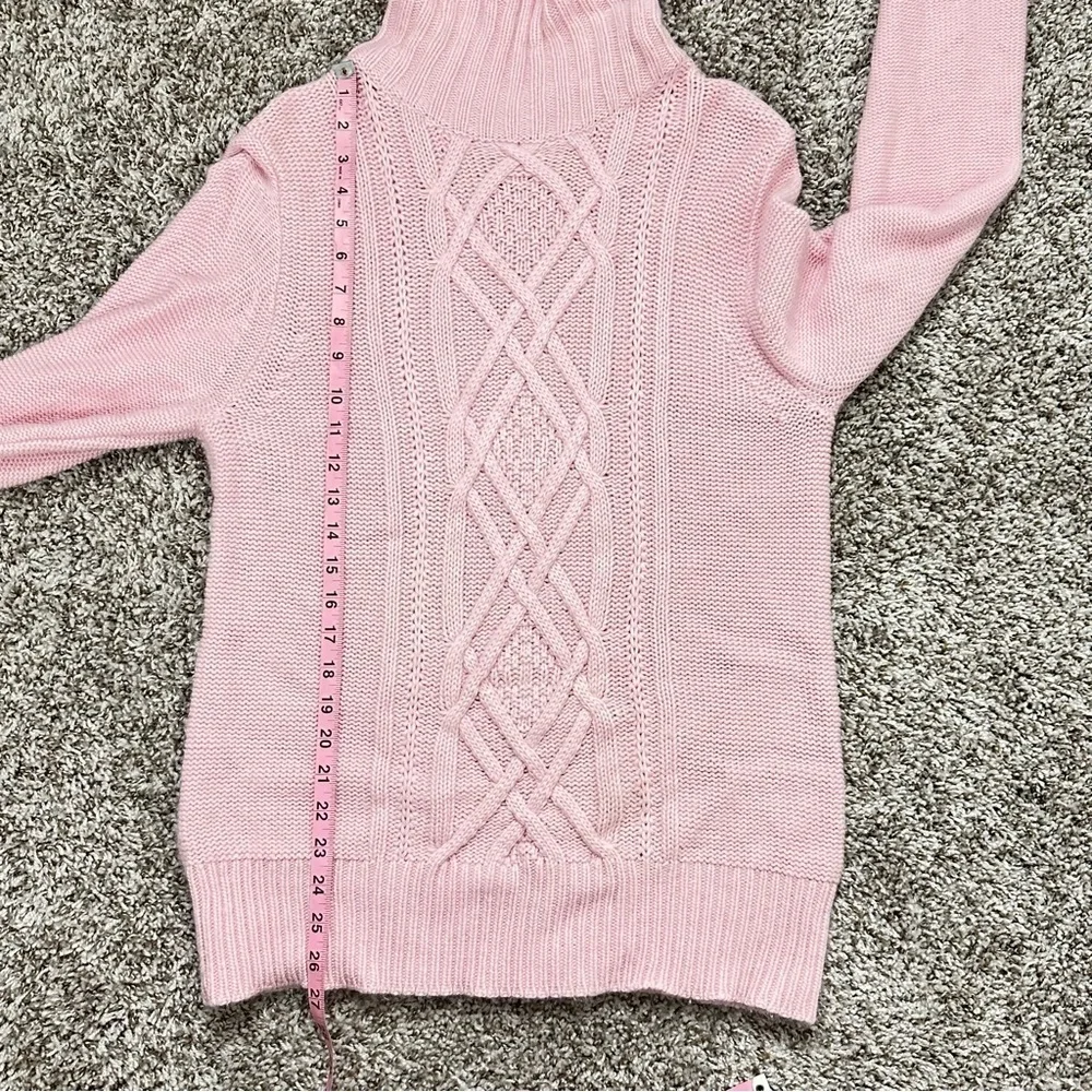 J. Crew Pink Turtleneck Cable Knit Sweater XL - Picture 4 of 6
